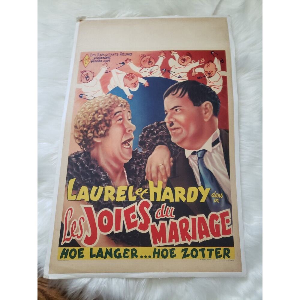 Laurel & Hardy Twice Two Original Belgium Movie Poster Linenbacked Comedy 15x23